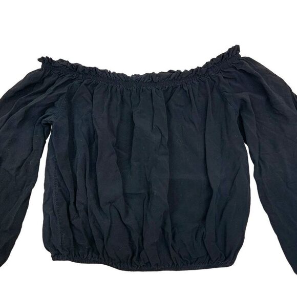 BRANDY MELVILLE Off-Shoulder Black Peasant Blouse One Size - Picture 2 of 4